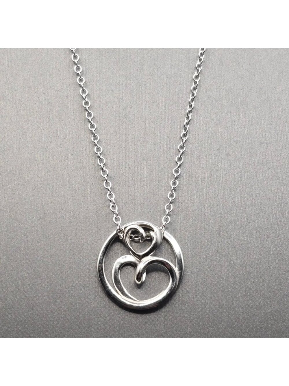 Sterling Silver Mother Daughter Heart Pendant Necklace Open Work Signed LA 925